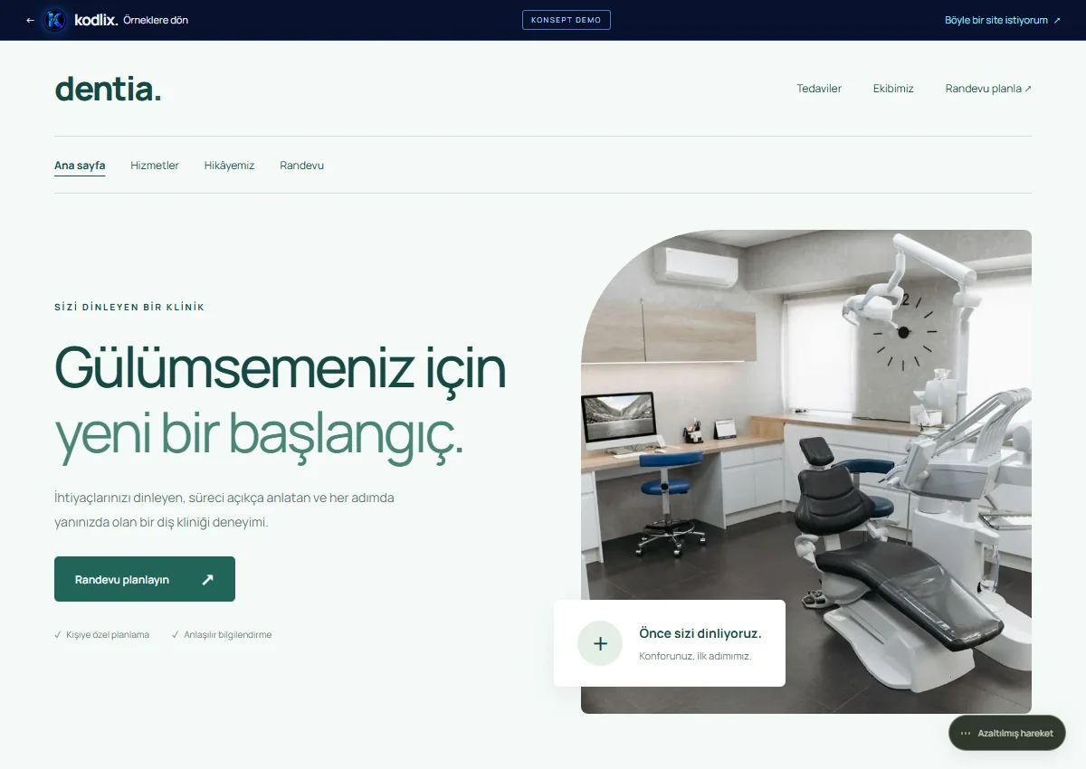 dentia Sağlık & diş kliniği web sitesi önizlemesi